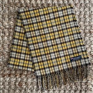 Made in Scotland 100% Cashmere Tartan Scarf Mustard Brown Plaid Fringe 63”